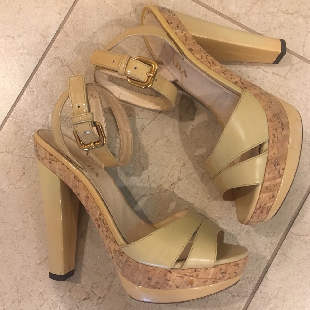 Prada beige cork platform leather sandal 36.5 - Picture 3 of 8